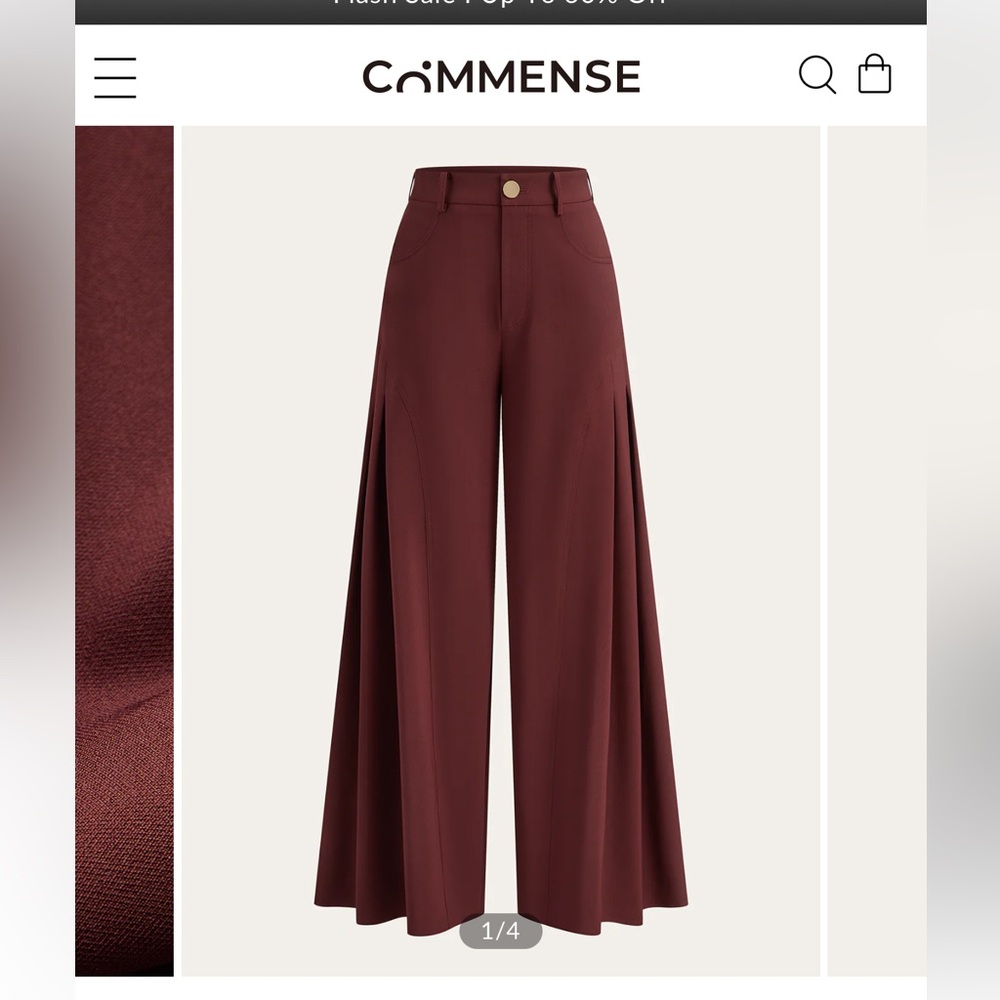 NWT Commense burgundy wide pleated leg pant